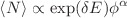 $$\left<N \right>\propto \exp (\delta E) \phi ^{\alpha }$$